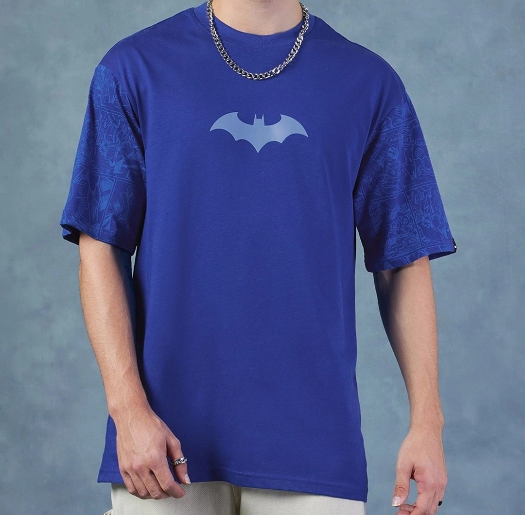 Men's Blue Batman Logo Graphic Printed Oversized T-shirt - Lazy Wee